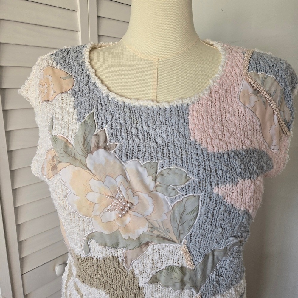 Vtg 90s Margules Floral Chenille Sweater Top Size M Cottage Pastel Grandmacore - Picture 4 of 10